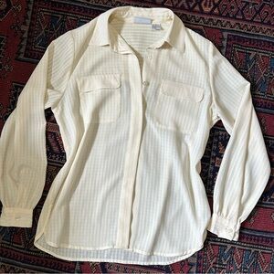 Semisheer Check Cream Flowy Button-Up Blouse